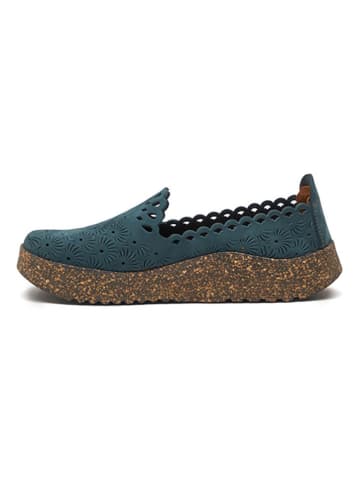 Comfortfusse Leder-Slipper in Dunkelblau