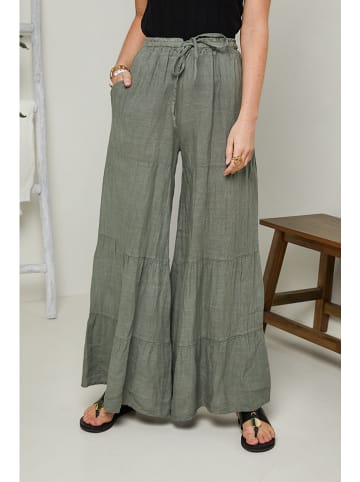 Rodier Lin Lniane spodnie w kolorze oliwkowym