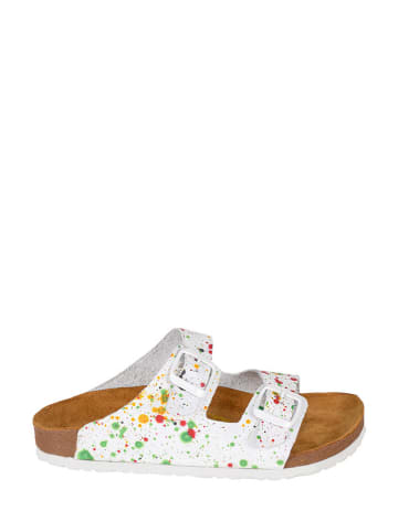 Moosefield Leder-Pantoletten in Weiß/ Bunt