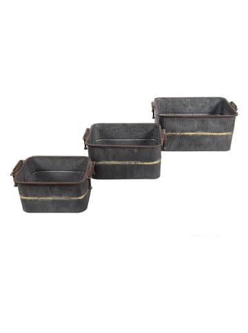 Clayre & Eef 3-delige set: plantenbakken grijs