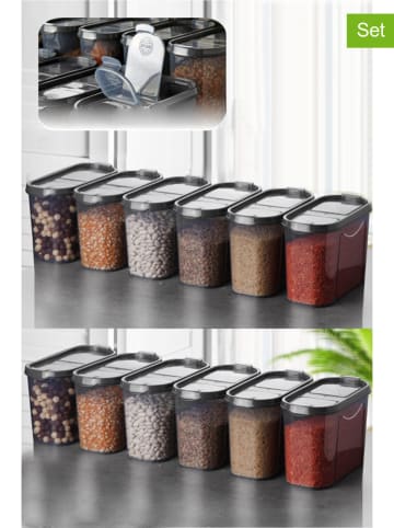 Hermia 12-delige set: voorraadcontainers antraciet - (L)19 x (H)12,5 x (D)9 cm