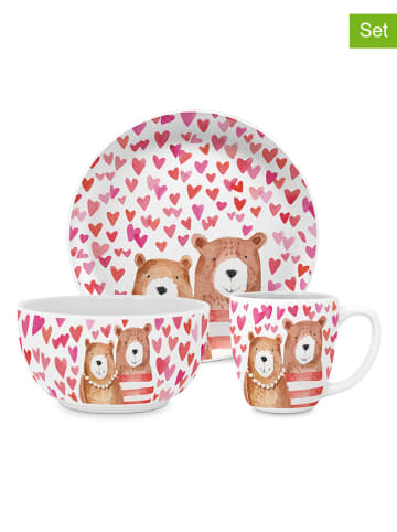 ppd 3tlg. Geschirrset "Love Bears" in Pink/ Rot