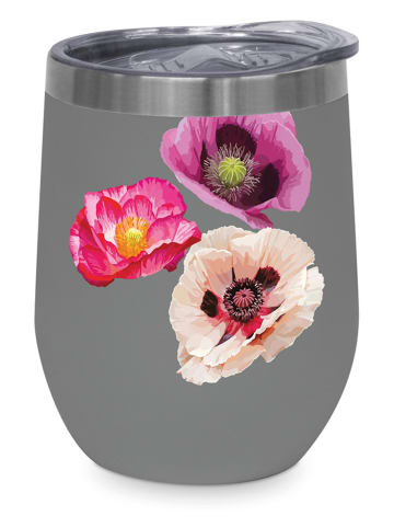 ppd Kubek termiczny "Fabulous Poppies" w kolorze szaro-różowym - 350 ml