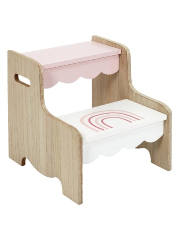 The Home Deco Kids Hocker w kolorze biało-beżowym ze schodkami - 30 x 33 x 30 cm
