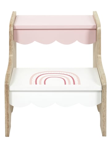 The Home Deco Kids Hocker w kolorze biało-beżowym ze schodkami - 30 x 33 x 30 cm