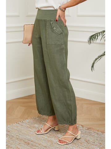 Le Monde du Lin Lniane spodnie w kolorze oliwkowym