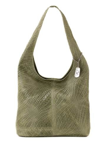 Anna Morellini Leder-Schultertasche "Palladia" in Khaki - (B)38 x (H)30 x (T)2 cm