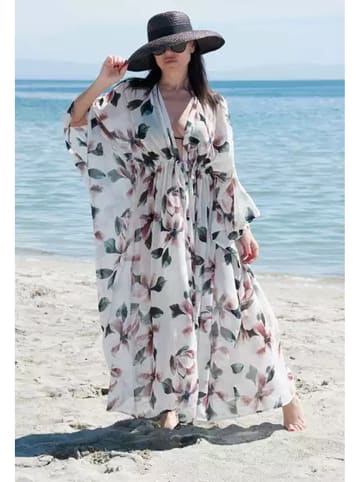 Coconut Sunwear Strand-Kimono in Weiß/ Schwarz