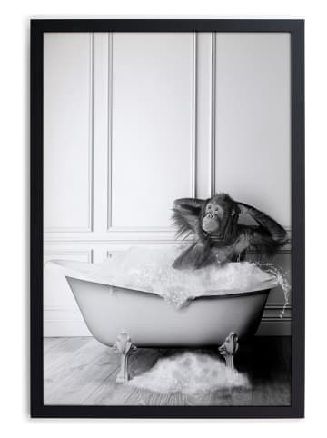 little nice things Druk artystyczny "Orangutan Bath" w kolorze czarno-białym w ramce - 30 x 40 cm
