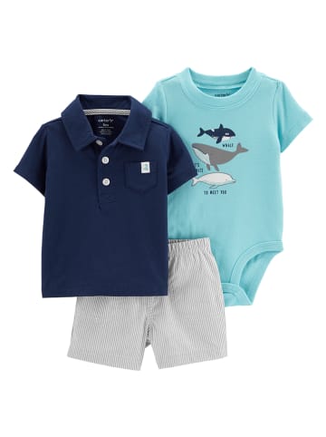 Carter's 3-delige outfit turquoise/donkerblauw/grijs