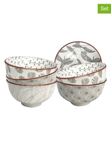 Ard'time 6er-Set: Schalen "Yokote" in Weiß/ Grau - (H)5,5 x Ø 11 cm