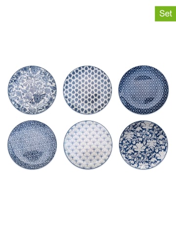 Ard'time 6-delige set: dessertborden "Majorelle" wit/blauw - Ø 21 cm