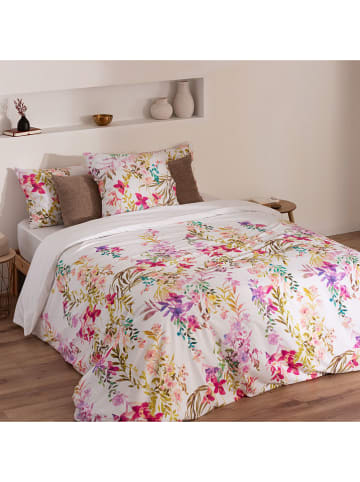 ethere Perkal dekbedovertrek "Floralink" wit/meerkleurig