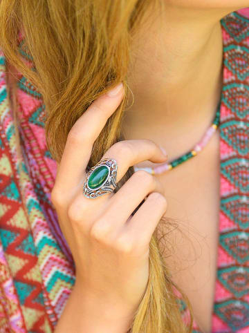 AMAZONIA Srebrny pierścionek "Ehécatl" z malachitem