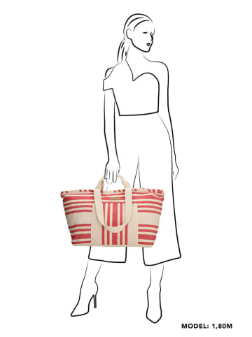 PE FLORENCE Strandtas crème/rood - (B)55 x (H)38 x (D)15 cm