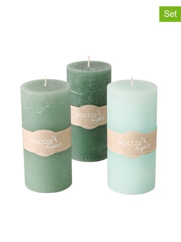 Boltze 3-delige set: stompkaarsen groen/turquoise - 2x 451 g