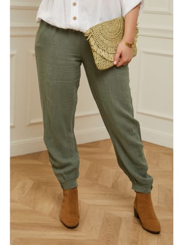 Curvy Lady Lniane spodnie w kolorze khaki