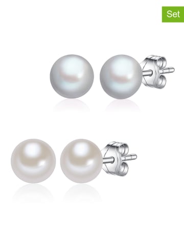The Pacific Pearl Company 2-delige set: zilveren oorstekers met parels
