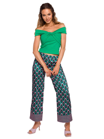 made of emotion Spodnie w kolorze zielonym ze wzorem