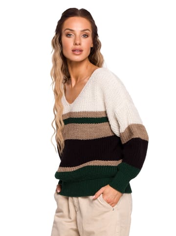 made of emotion Sweter w kolorze beżowo-czarnym ze wzorem