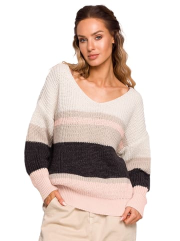 made of emotion Sweter w kolorze beżowym ze wzorem
