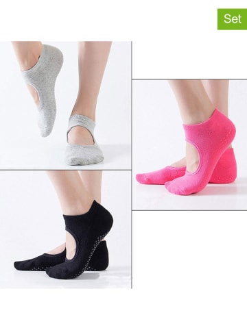 Onamaste 3er-Set: Yoga-Socken in Grau/ Pink/ Schwarz