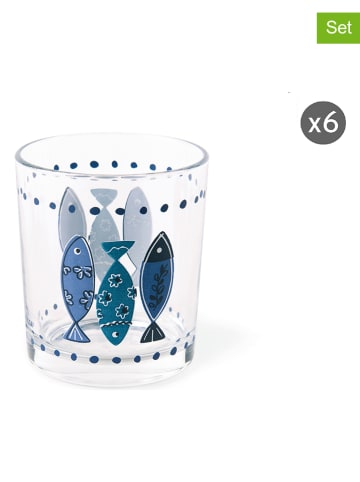 Trendy Kitchen by EXCÉLSA 6-delige set: glazen "Ocean" transparant/blauw - 250 ml