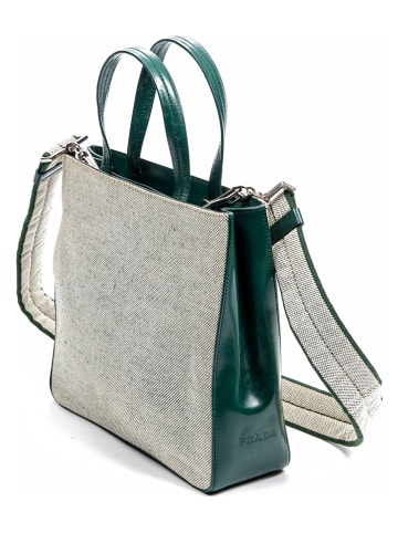 PRADA 2nd Hand Henkeltasche in Beige/ Grün - (B)22 x (H)20 x (T)7 cm