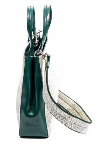 PRADA 2nd Hand Henkeltasche in Beige/ Grün - (B)22 x (H)20 x (T)7 cm