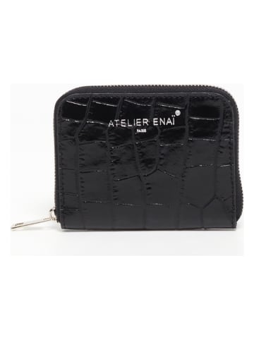 ATELIER ENAI Skórzany portfel "Mini Waly" w kolorze czarnym - 12 x 10 cm