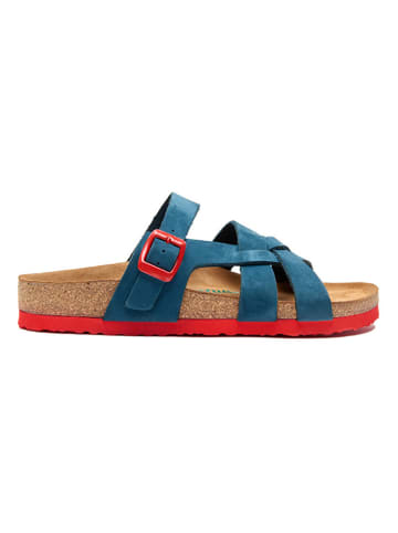 Comfortfusse Leder-Pantoletten in Blau/ Rot
