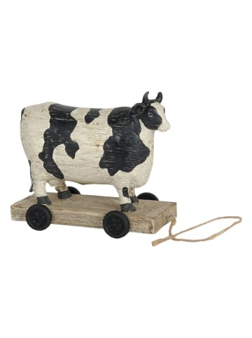 Clayre & Eef Decoratief figuur "Bonte koe op Wielen" wit/zwart - (B)14 x (H)12 x (D)7 cm