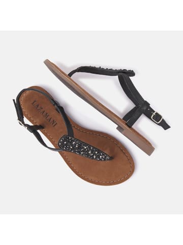 Lazamani Leren teenslippers zwart