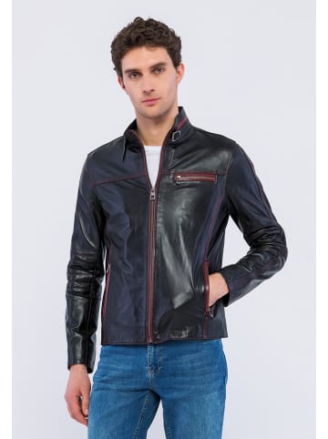Basics & More Leren jas zwart