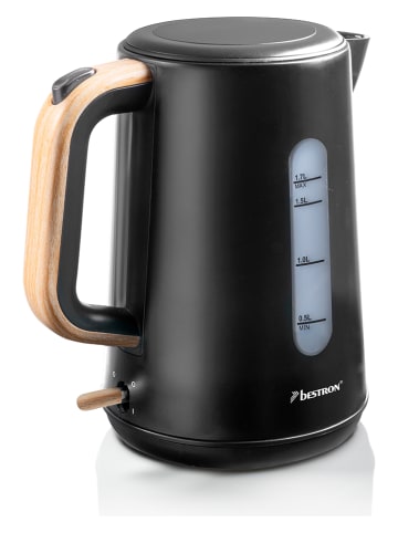 bESTRON Wasserkocher "Black & Wood" in Schwarz - 1,7 l