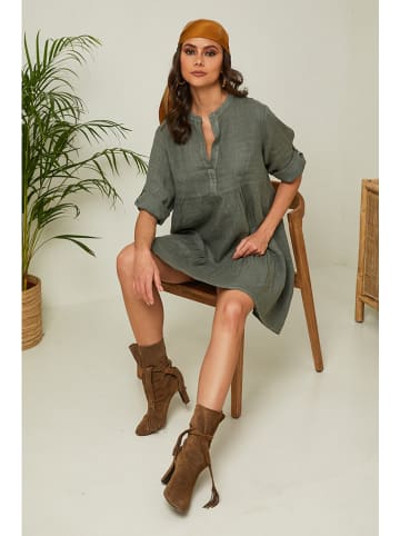 La Compagnie Du Lin Leinen-Kleid "Gabin" in Oliv