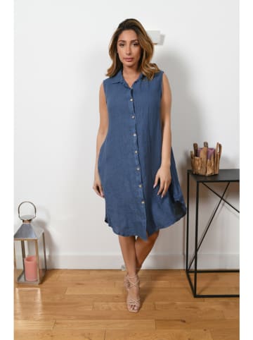 Plus Size Company Linnen jurk "Elly" blauw