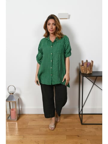 Plus Size Company Linnen blouse "Leonie" groen