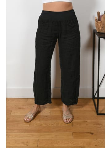 Plus Size Company Lniane spodnie "Sally" w kolorze czarnym