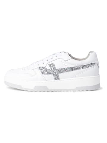 Tamaris Leren sneakers wit/zilverkleurig