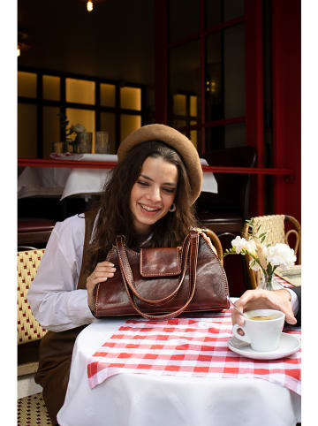 maison héritage PARIS Leder-Schultertasche "Alina" in Braun - (B)32,5 x (H)19 x (T)9 cm