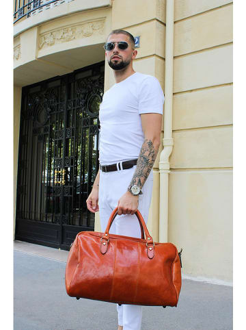 maison héritage PARIS Leren weekendtas"Doce" camel - (B)40 x (H)28 x (D)18 cm