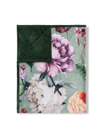Descanso Pled "Fiori" w kolorze zielonym ze wzorem