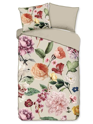Descanso Satin-Bettwäsche-Set "Fiori" in Beige/ Bunt