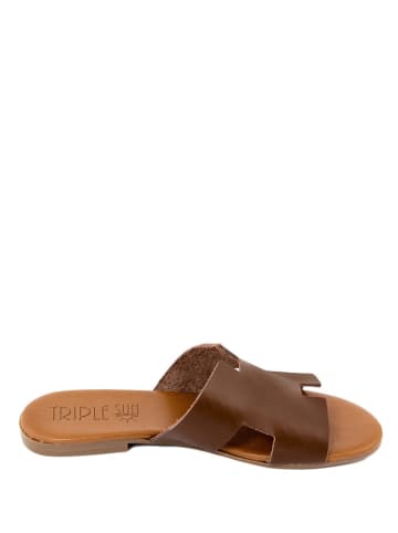 Triple Sun Leren slippers bruin