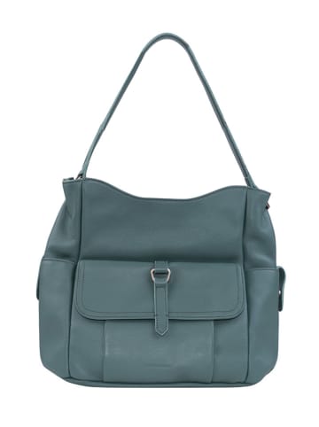 FREDs BRUDER Leder-Schultertasche "Backy" in Petrol - (B)25 x (H)31 x (T)14 cm