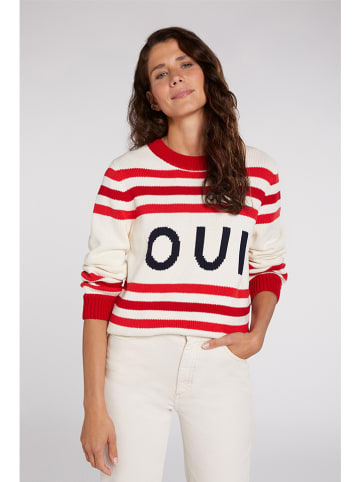 Oui Pullover in Creme/ Rot/ Schwarz