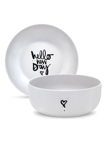 ppd Kom "Hallo New Day" wit/zwart - Ø 16 cm