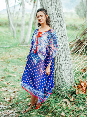 SIGRIS Moda Poncho donkerblauw/rood/meerkleurig