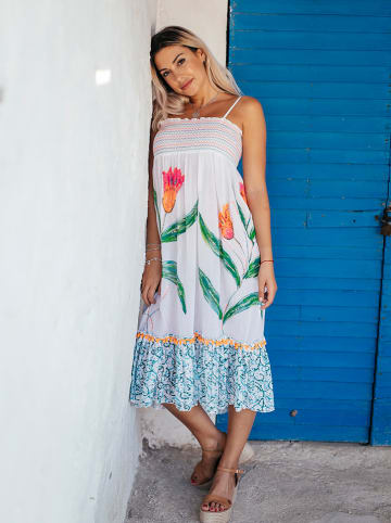 Isla Bonita by SIGRIS Sukienka w kolorze kremowym ze wzorem